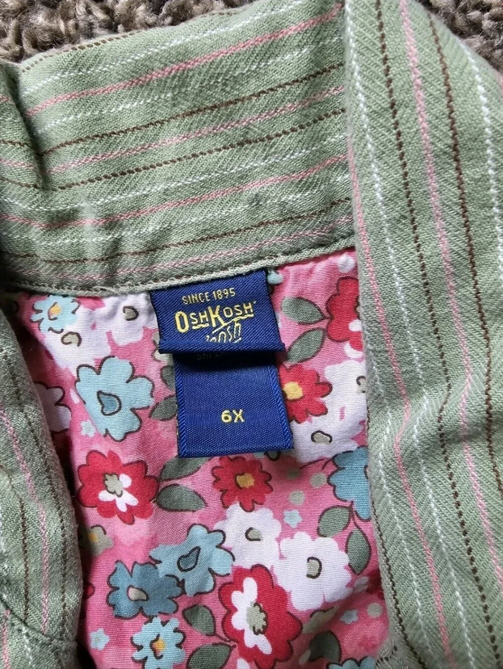 Vintage Y2K OshKosh B'Gosh Girls Green Striped Blazer Jacket Floral Lined Size 6
